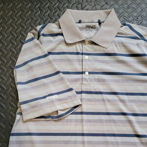 Ping Performance Golf Polo, Men's Large, Gray Blue & Green Stripes, Used